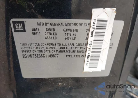 2012 Chevrolet Impala Ls из США, поврежденный, VIN 2G1WF5E36C1149877